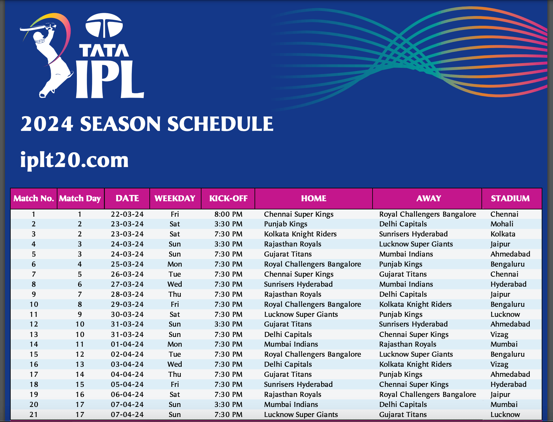 ipl 2024 fixtures